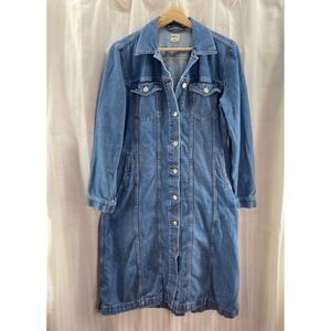 GAP Denim Jean Dress Med. Wash Long Sleeve Button Front Midi L Normcore Minimal